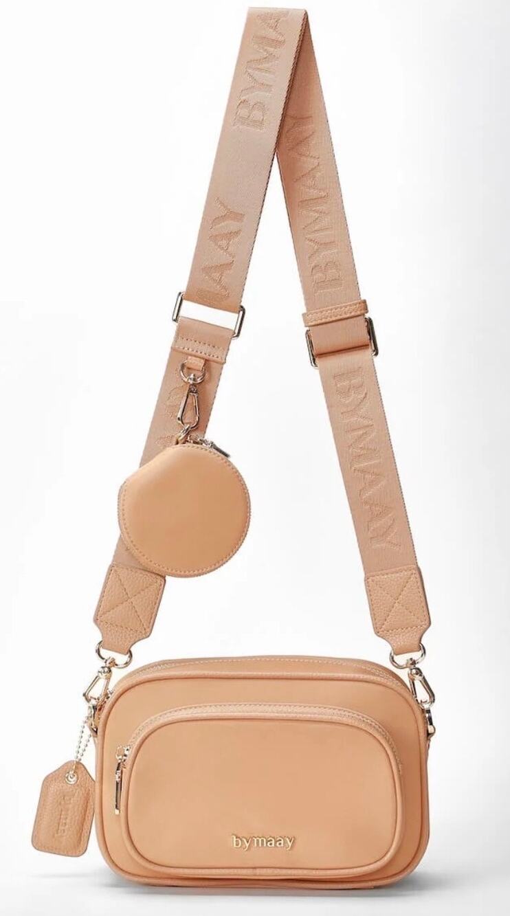 bymaay Crossbody Aly Tan (Gold) Bag Wide Adjustable Strap Coin Purse Zip Pockets